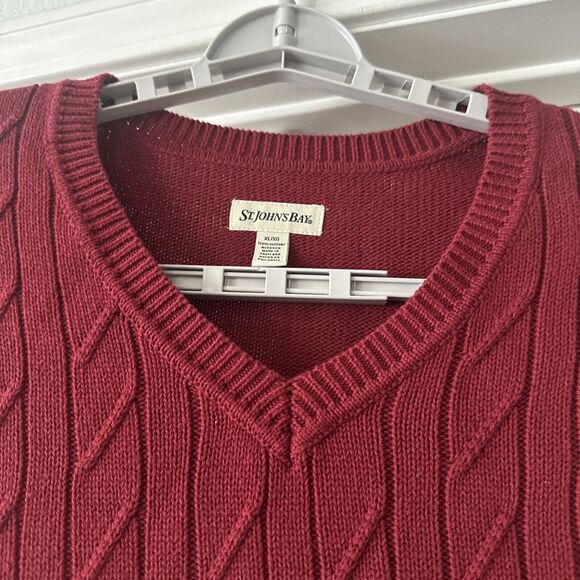 Mens Sweater Vest XL Red Grandpacore Cable Knit V Neck Retro Classic Warm Soft - Picture 2 of 9